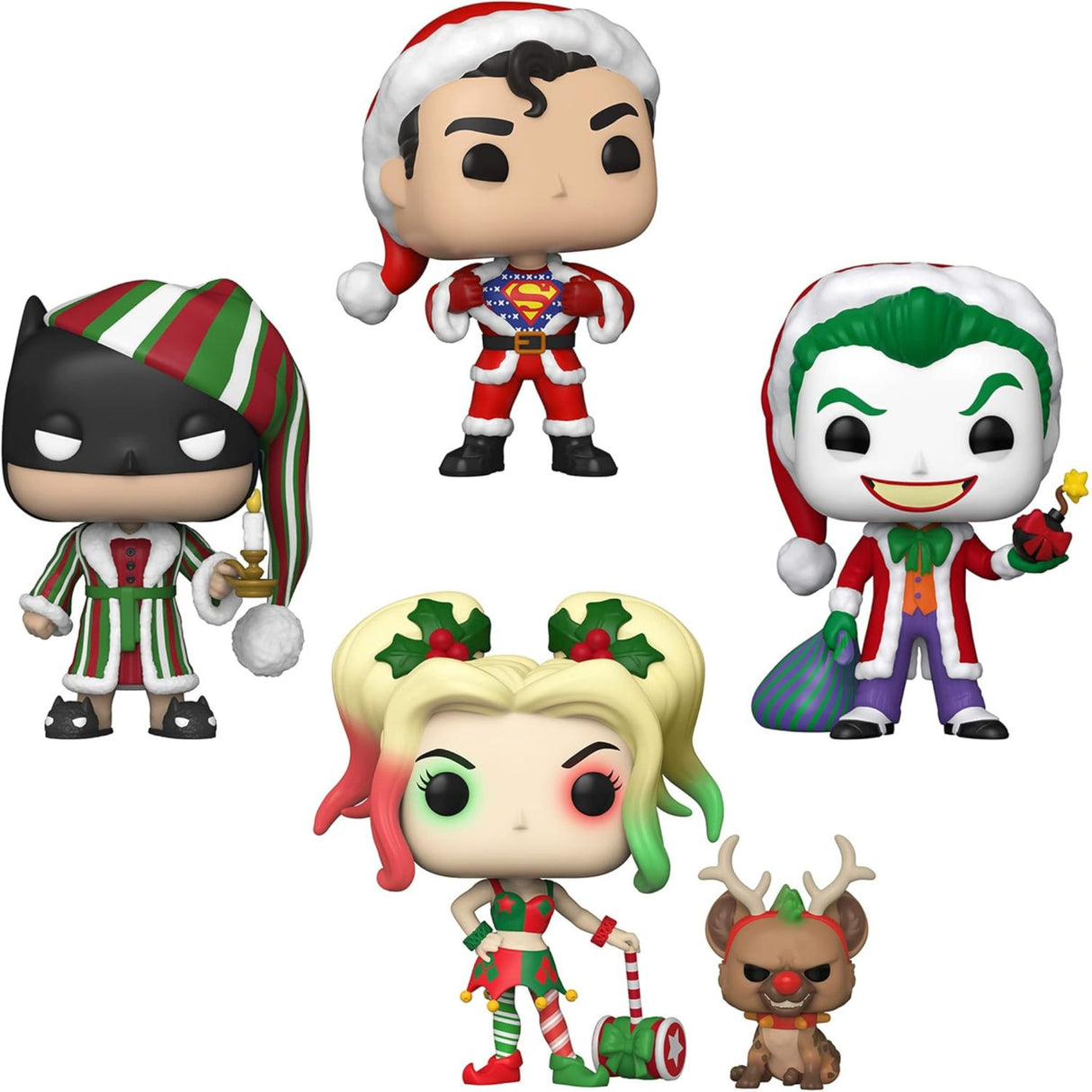 Funko POP! DC Super Heroes Christmas 4 Pack (Superman, Batman, Joker, Harley Quinn)
