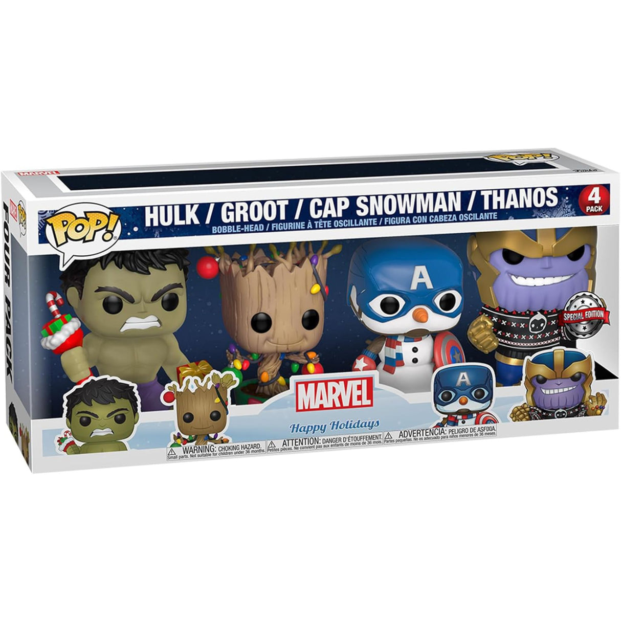 Funko POP! Marvel Christmas 4 Pack (Hulk, Groot, Cap Snowman, Thanos)