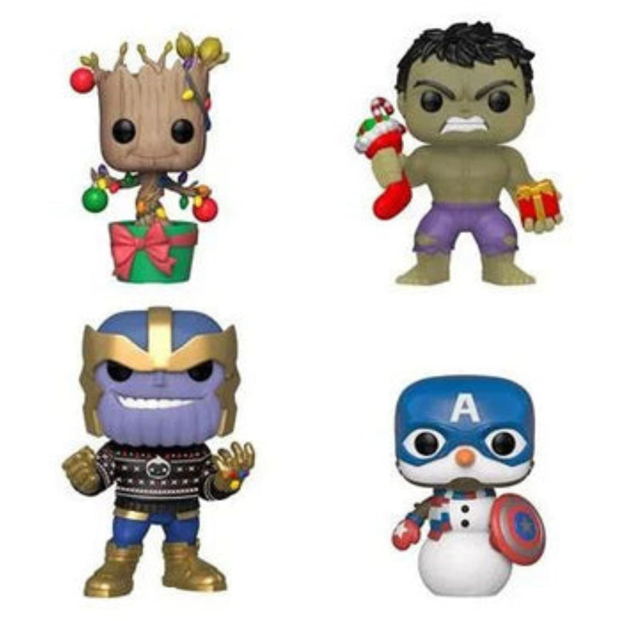 Funko POP! Marvel Christmas 4 Pack (Hulk, Groot, Cap Snowman, Thanos)